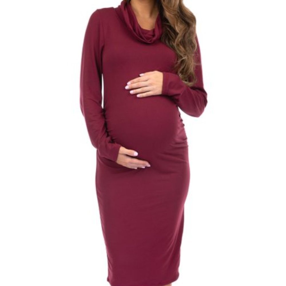 Stork & Babe maternity Marled Bergundy & Black Fitted Midi Dress - Size …